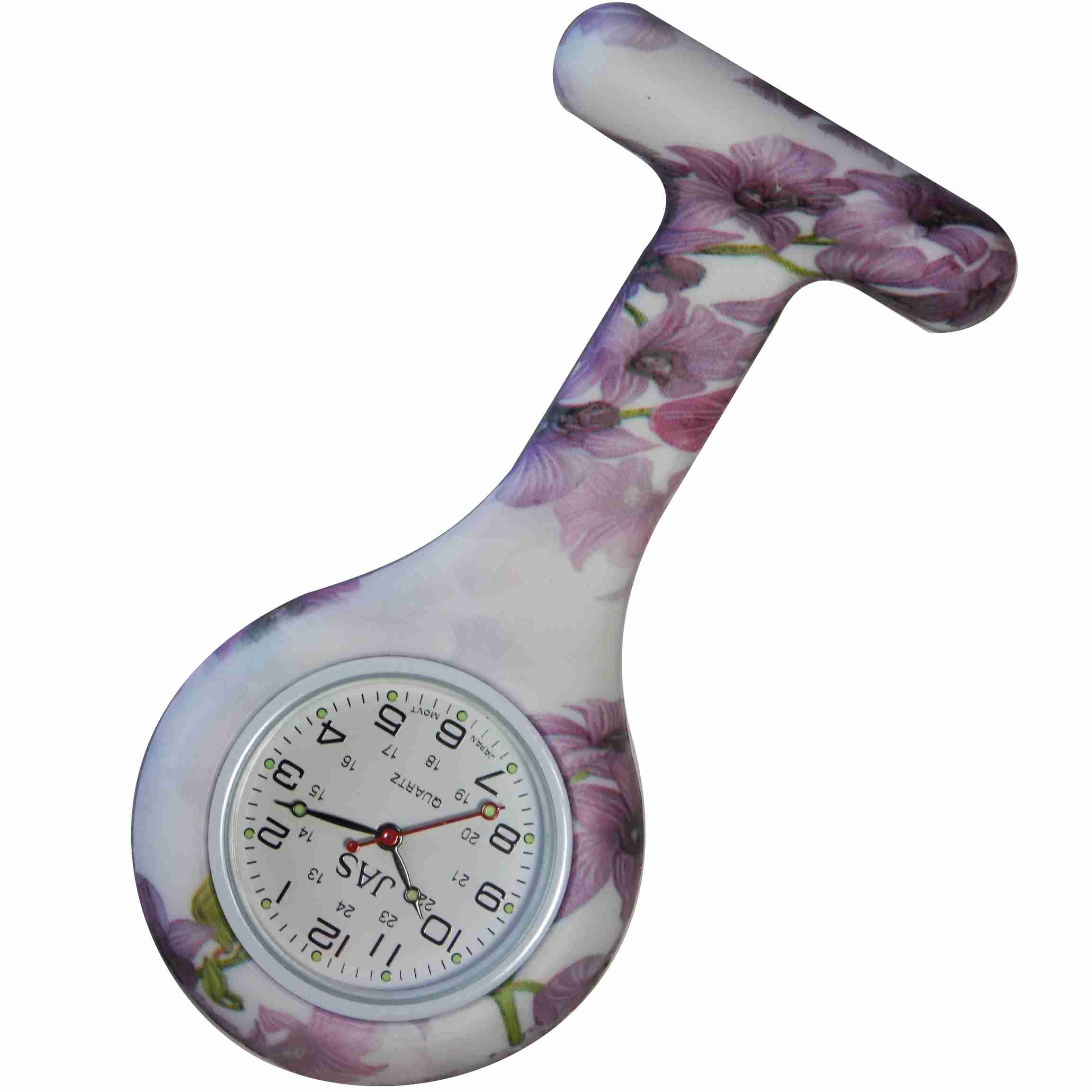 Nurse Pin Watch Silicone Printed Violet Blossom